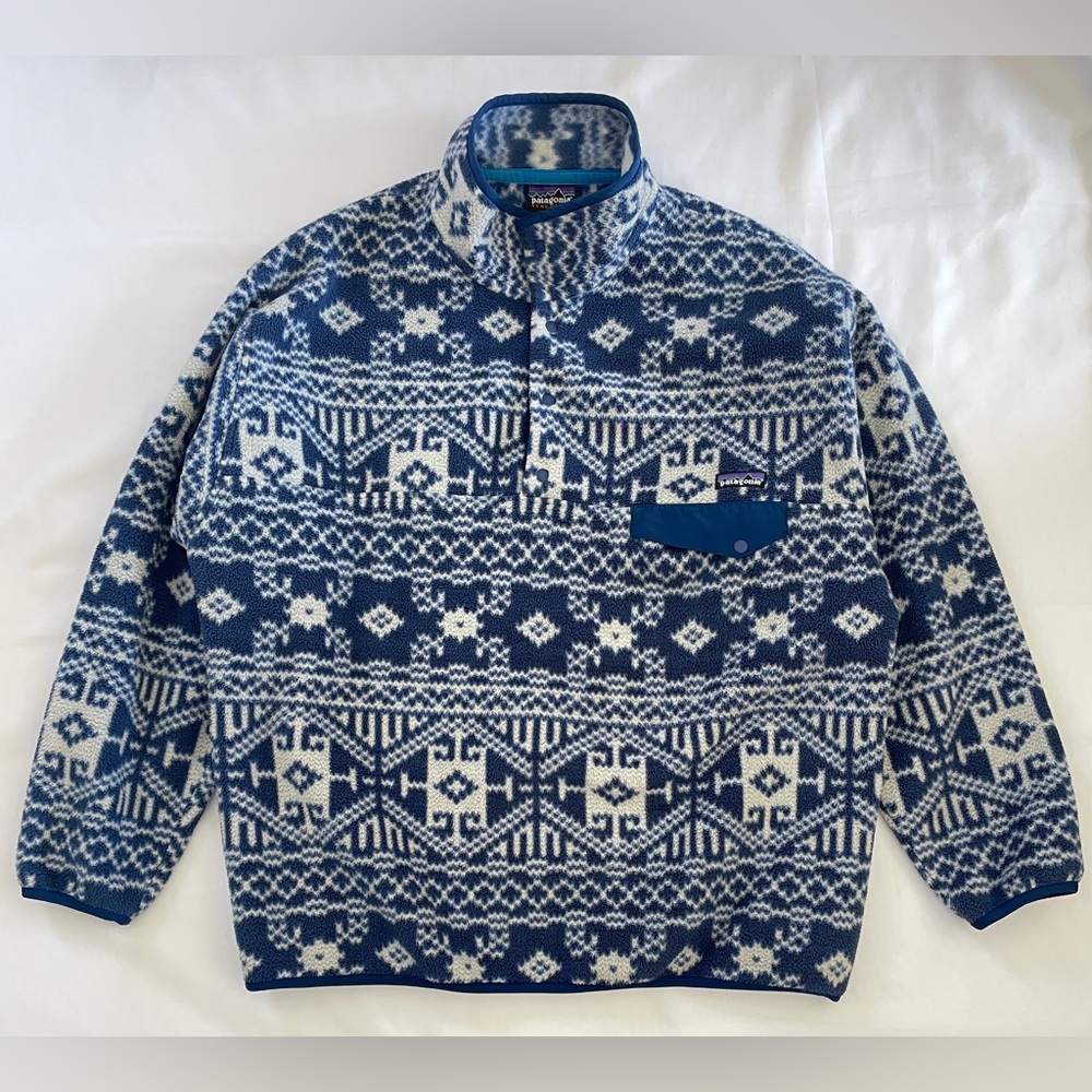 Patagonia Synchilla Pullover Women's XXL Nordic Snowflake Fischer Classic Navy
